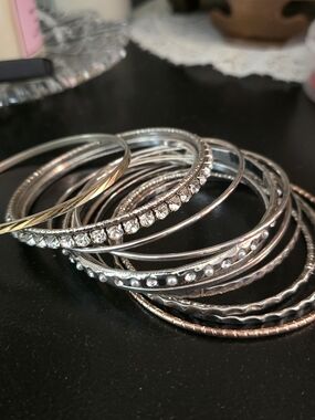 Silver-Tone Crystal Stackable Bangle Bracelet Set - Women Jewelry